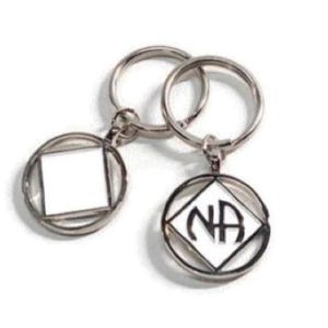 NA Double Sided Metal & Enamel Keychain Narcotics Anonymous Key Tag 12 Step Recovery - White