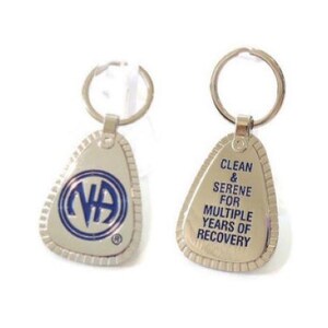 NA Clean & Serene For Multiple Years Metal Keychain Key Tag Narcotics Anonymous 12 Step Recovery - Shiny Silver