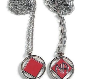NA Double Sided Service Symbol Necklace Narcotics Anonymous 12 Step Gift - Red