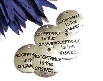 5 Pcs Acceptance Is The Answer Pendant Charms - 12 Step Recovery Alcoholics Narcotics Anonymous Inspirational