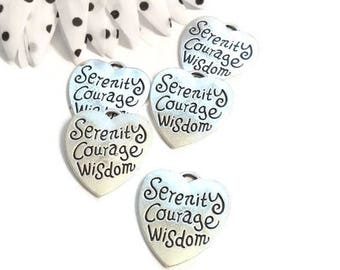 Serenity Heart Pendant Charm Courage Wisdom Hope Jewelry Serenity Prayer Inspirational Religious Recovery Gift