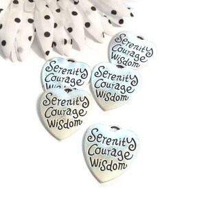 Serenity Heart Pendant Charm Courage Wisdom Hope Jewelry Serenity Prayer Inspirational Religious Recovery Gift