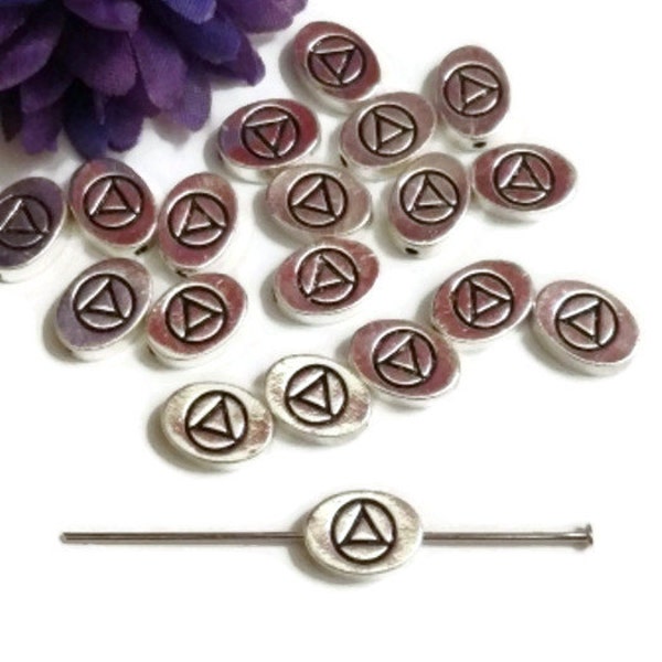 AA Slide Beads Silver Tone Charms - Alcoholics Anonymous 12 Step Recovery