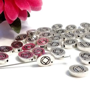 NA Slide Beads Silver Tone Charms - Narcotics Anonymous 12 Step Recovery