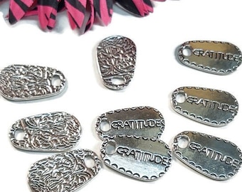 10 Pcs Gratitude Tag Pendant in SILVER Tone - Recovery DIY Charm Grateful Jewelry