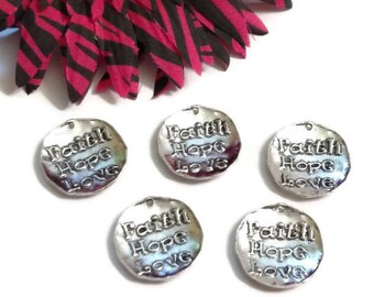 5 Pcs Faith Hope Love Charm Pendants - Inspirational - Cup Style