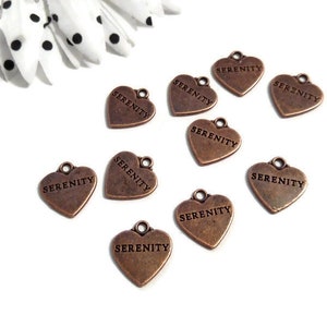 Copper Serenity Heart Pendant Charms - Serenity Prayer Inspirational Alcoholics Narcotics Anonymous Religious Jewelry