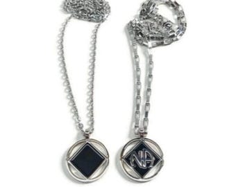 NA Double Sided Service Symbol Necklace Narcotics Anonymous 12 Step Gift - Black