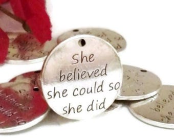 5 Pcs She Believed She Could So She Did Pendant Charms - Inspirational Women Strength