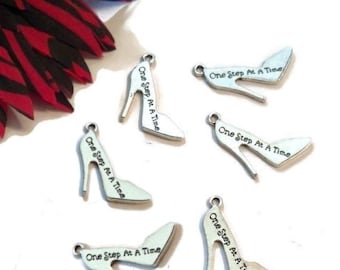One Step At A Time High Heels Double Sided 12 Step Recovery Charm Pendants - Alcoholics Narcotics Anonymous
