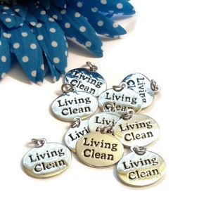 10 Pc Living Clean Pendant Charms - Narcotics Anonymous 12 Step Recovery Silver Tone