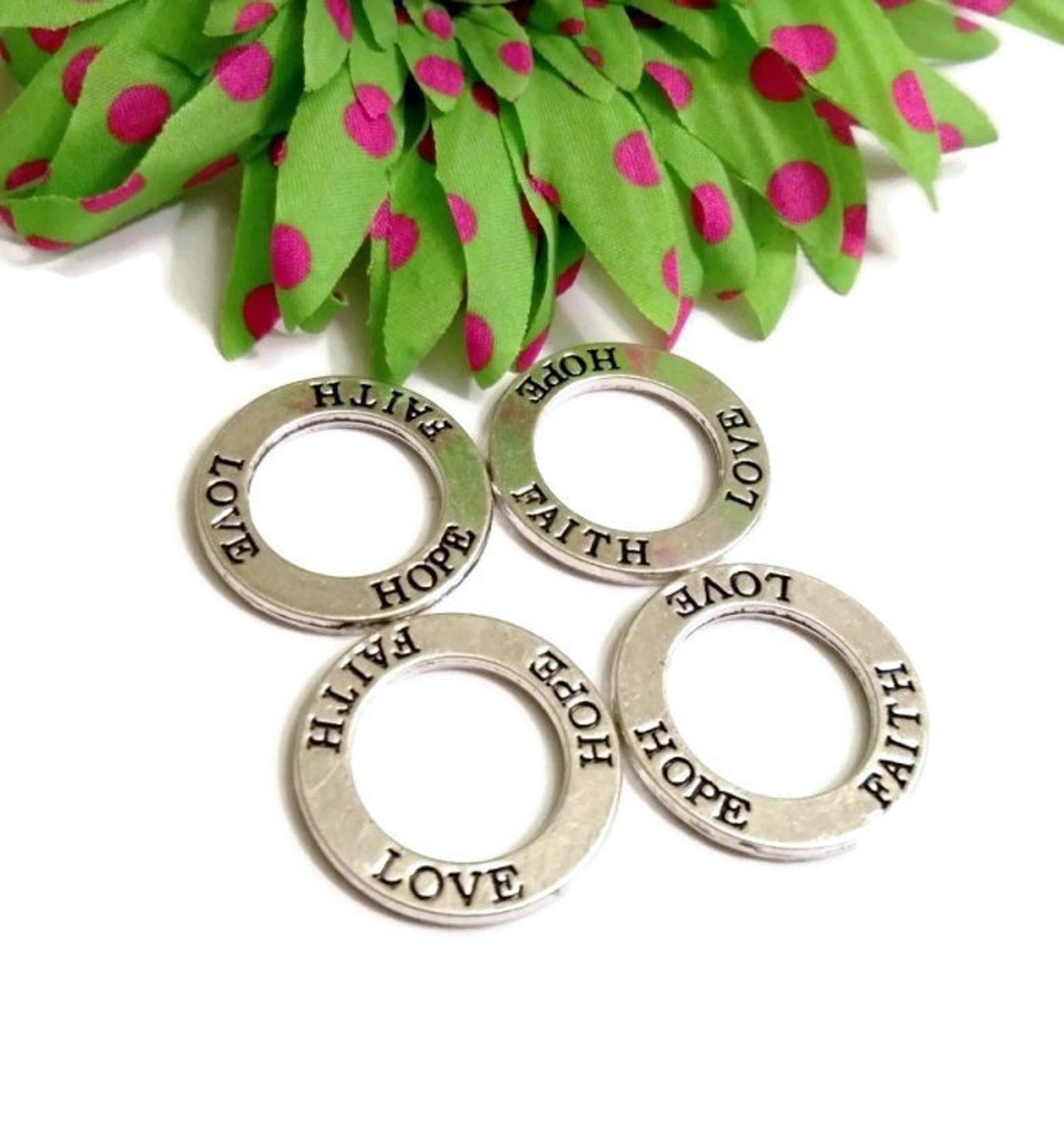 Faith Love Hope Affirmation Rings - Inspirational Pendant Charms Word ...