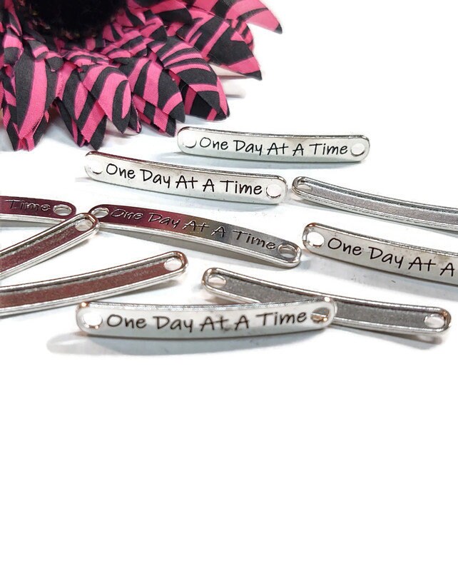 One Day At A Time Connector Charms 12 Step Recovery Alcoholics Narcotics Anonymous - Silver Tone