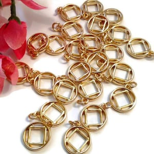 Gold Tone Narcotics Anonymous Charm Pendants - 12 Step Recovery Service Symbol Cut Out Style