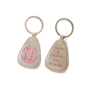 NA 25 Year Pink Metal Key Tag Keychain Narcotics Anonymous 12 Step Recovery