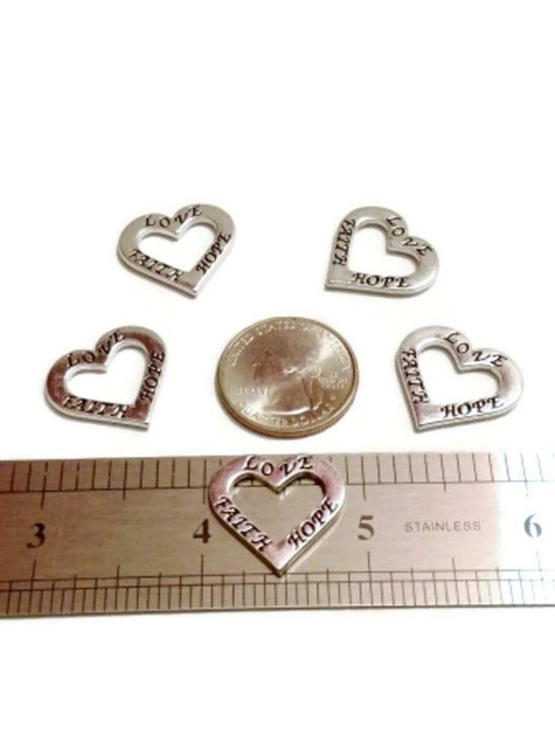 10 Pcs \u2018Faith Love Hope\u2019 Open Heart Pendant Charm Connectors