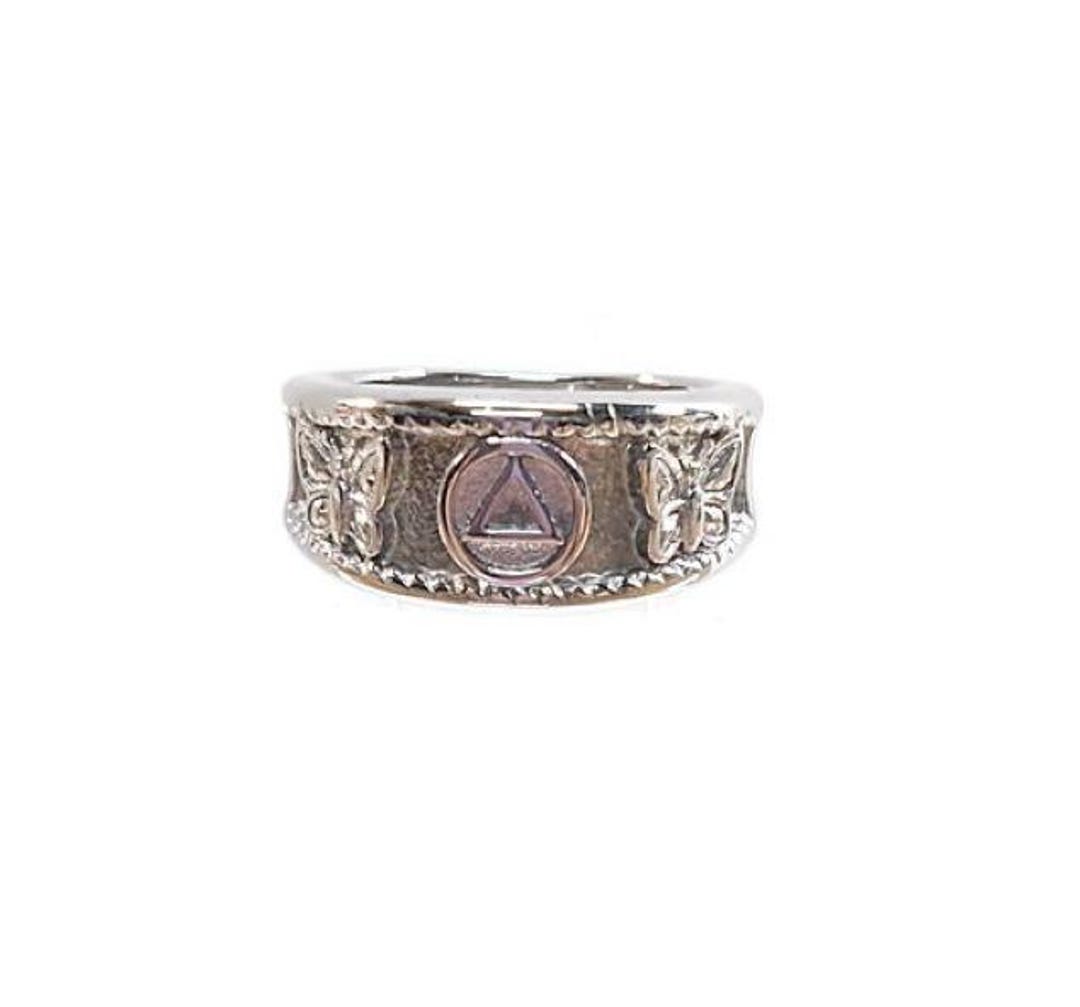 AA Butterfly Stainless Steel Ring 12 Step Gift Narcotics Alcoholics ...