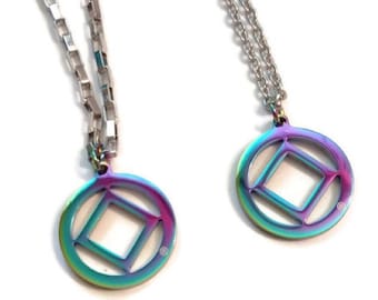 NA Stainless Steel 1 Inch Service Symbol Necklace Narcotics Anonymous 12 Step Gift - Rainbow