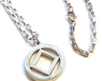 NA Stainless Steel 1 Inch Service Symbol Necklace Narcotics Anonymous 12 Step Gift - Silver