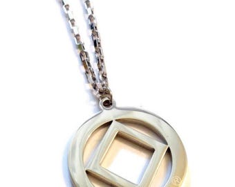 NA Stainless Steel Large 1.5 Inch Service Symbol Necklace Narcotics Anonymous 12 Step Gift - Silver