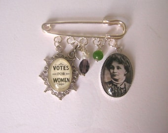 Votes For Women / Emmeline Pankhurst Brooch / Bag Pin. Handmade, Unique