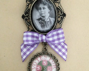 Emmeline Pankhurst / W S P U Fob Brooch - Handmade Unique