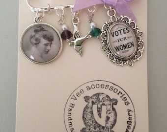 Emily Davison Votes for Women / Suffragette Brooch / Bag Pin. Handmade, Unique