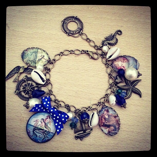 Mermaid Cat Shell Charm Bracelet and Necklace Set main image 0