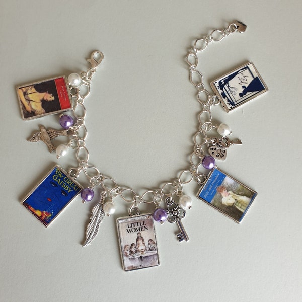 Personalised Literary Charm Bracelet - CHOOSE your Books - Handmade Unique