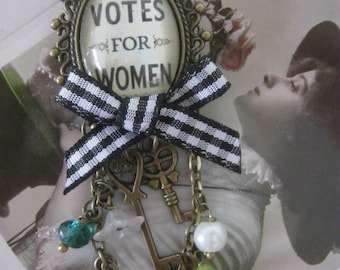 Votes For Women Brooch - Suffragette Pin with Bronze Frame