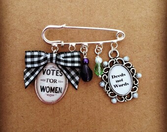 Votes For Women / Deeds Not Words Brooch / Bag Pin. Handmade, Unique