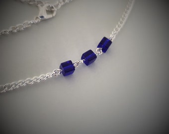 Square Blue Crystal Choker Necklace - Handmade Unique