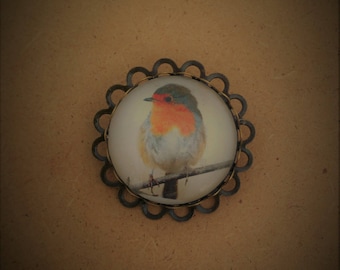 Robin Redbreast Brooch - Handmade Bird Pin, Cute Button Badge