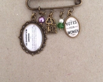 Votes For Women / 19th Amendment Brooch / Bag Pin - Handmade, Unique