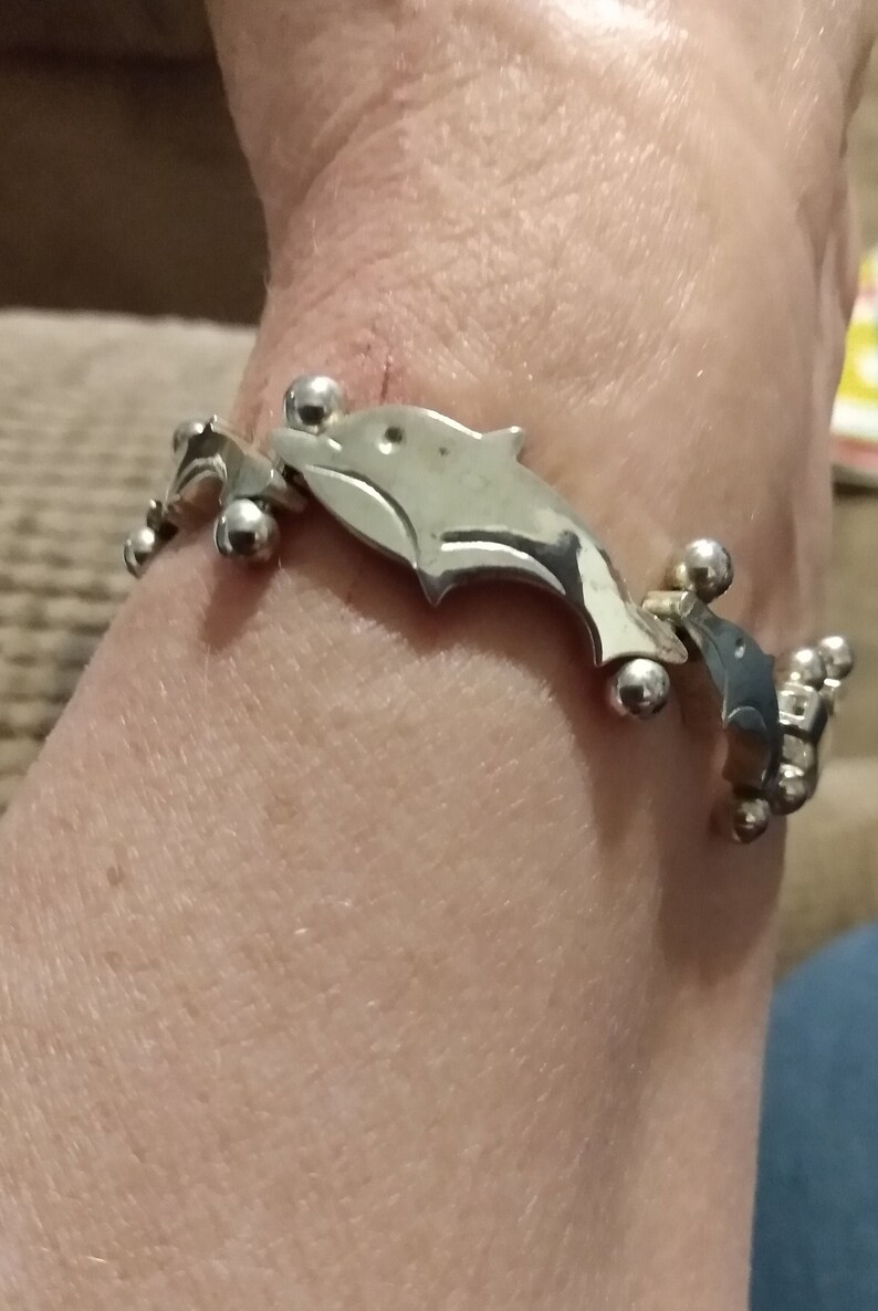 Vintage Sterling Silver Dolphin Bracelet Etsy