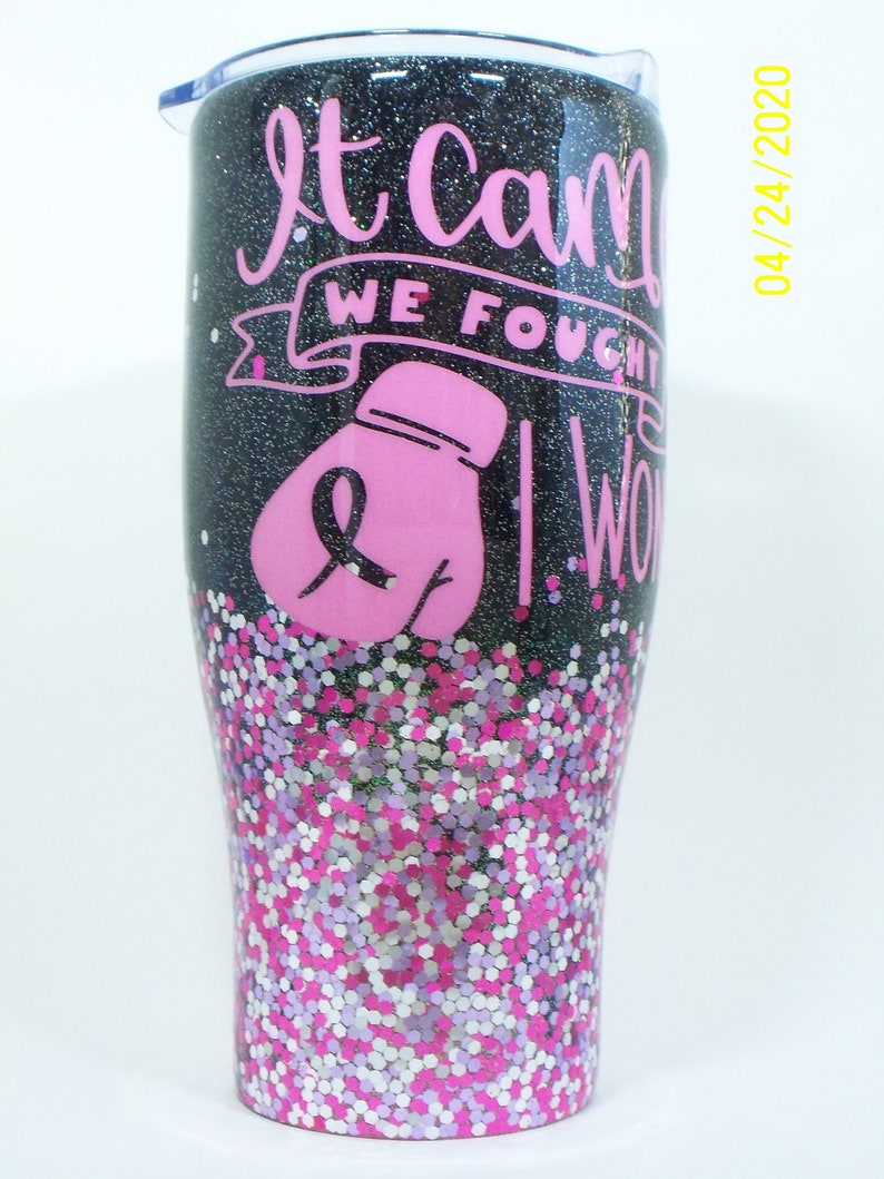 tumbler Breast cancer survivor 30 oz pink glitter