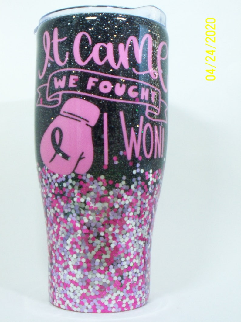 tumbler Breast cancer survivor 30 oz pink glitter