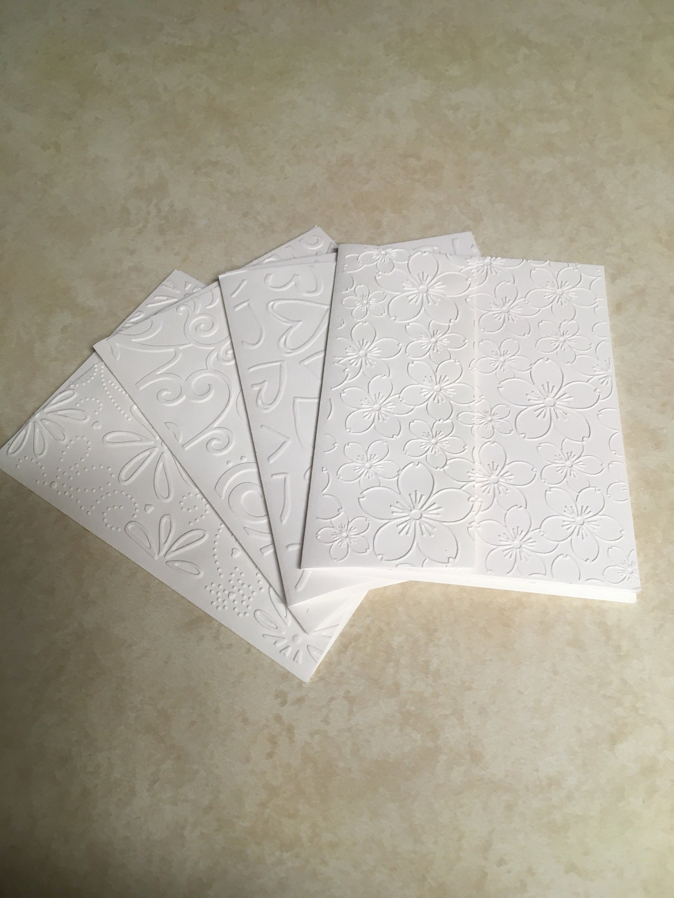 White embossed note card set envelope flap embossed free Etsy
