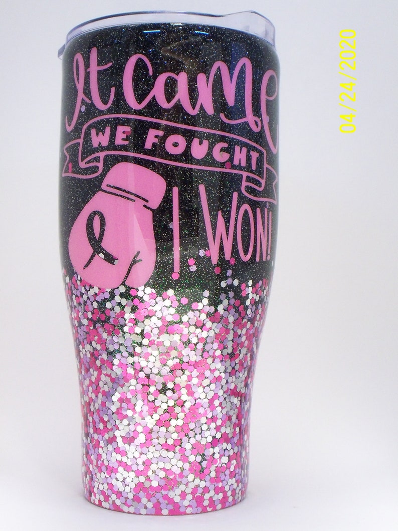 tumbler Breast cancer survivor 30 oz pink glitter