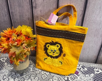 Handmade Canvas Kids Tote Bag, Appliqué Lion Design