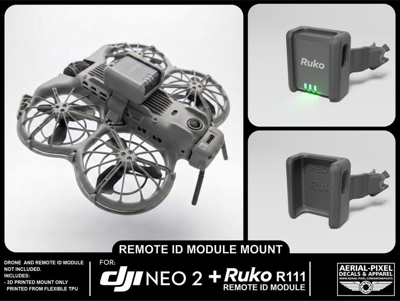 DJI Neo 2 Remote ID Mount for Holy Stone, Ruko, Potensic, Dronetag and ...