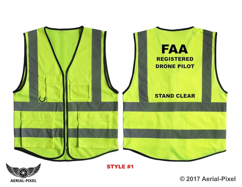 5 Pocket Hi-Visibility Safety Vest for FAA Registered Drone Pilots Style 1