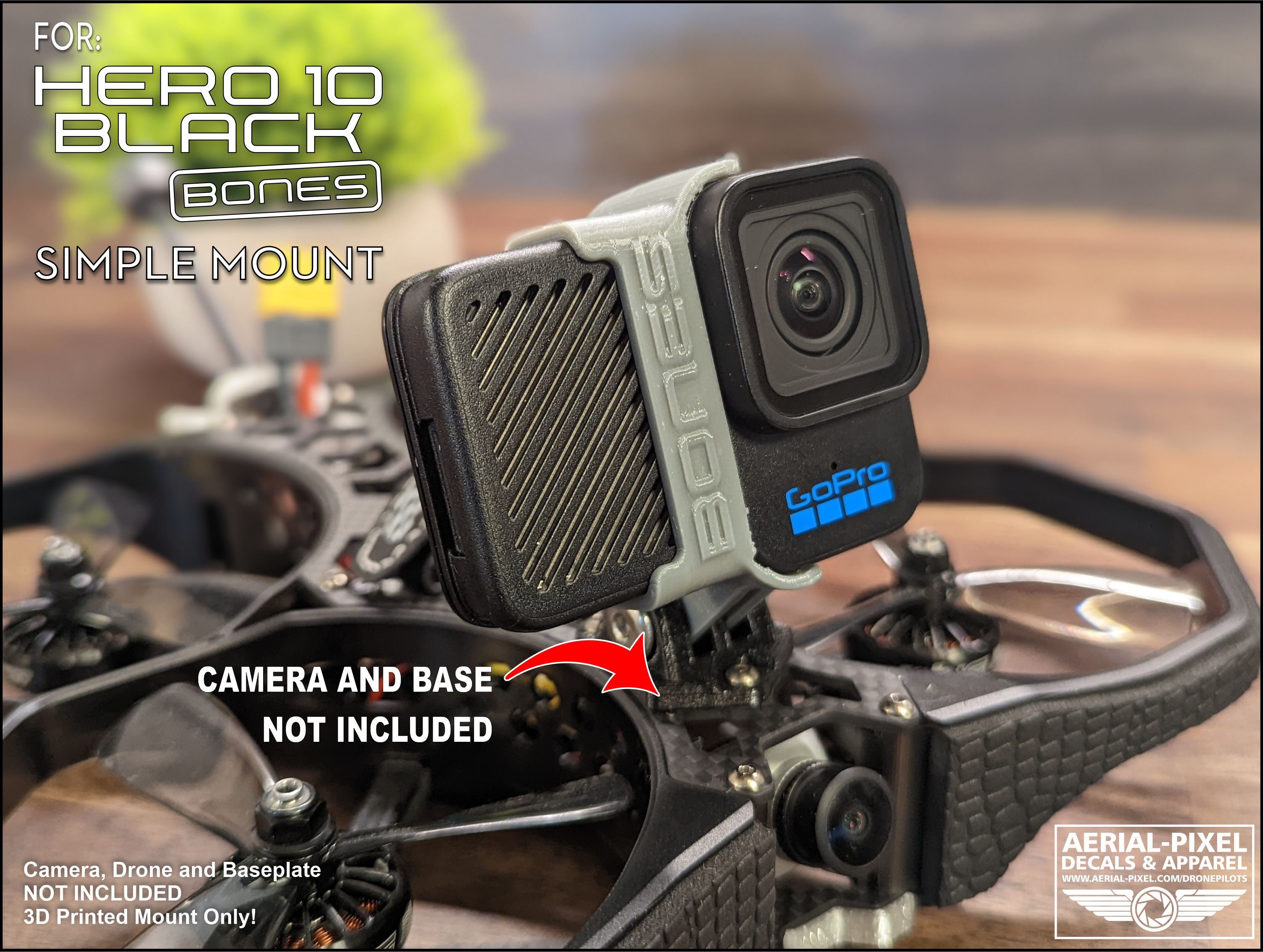 Gopro Hero 10 Black Bones TPU Simple Mount 3D Printed 8 Colors