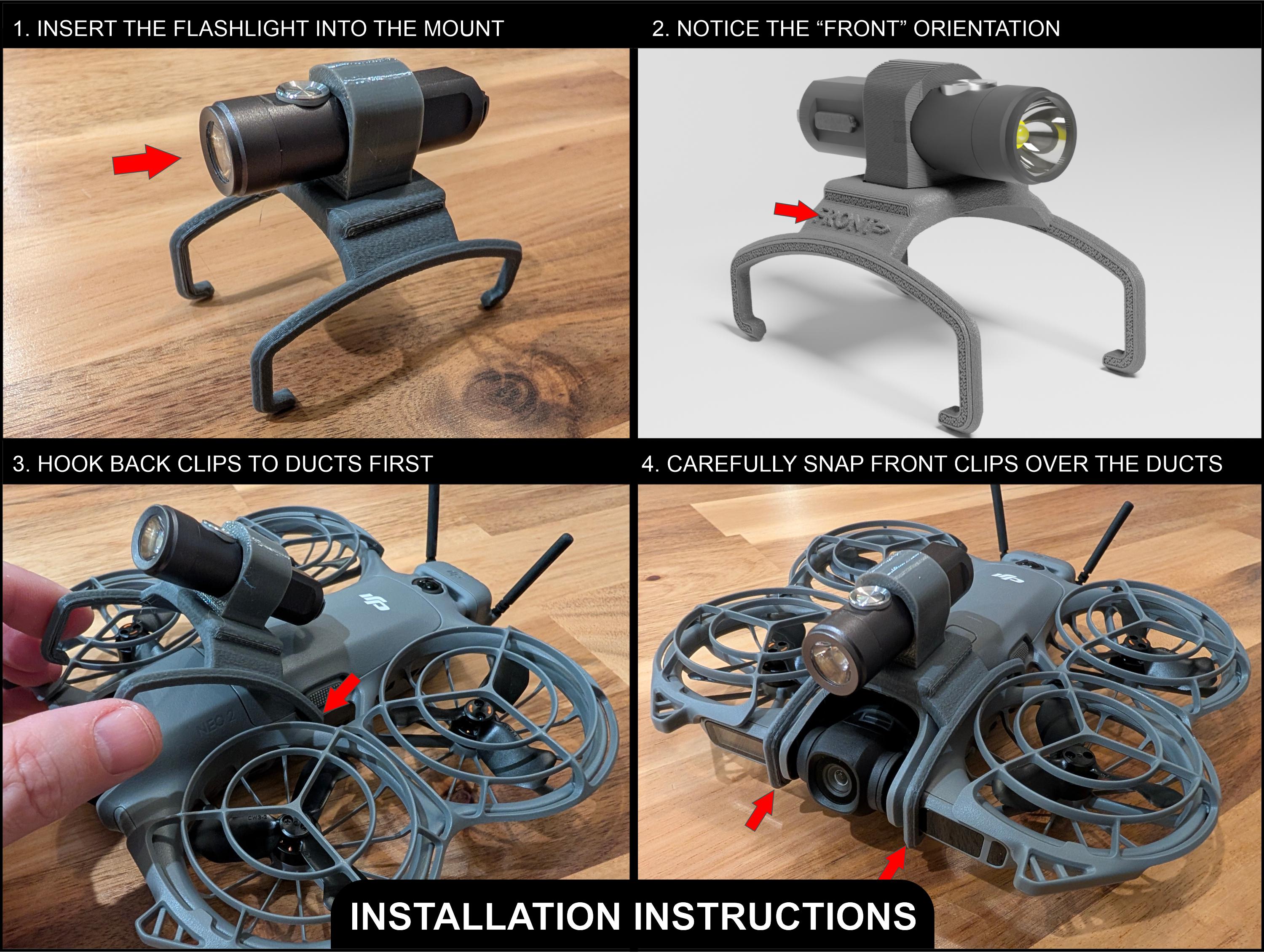 DJI Neo 2 Tool-less Flashlight Mount for Rovyvon Aurora A1 and A3