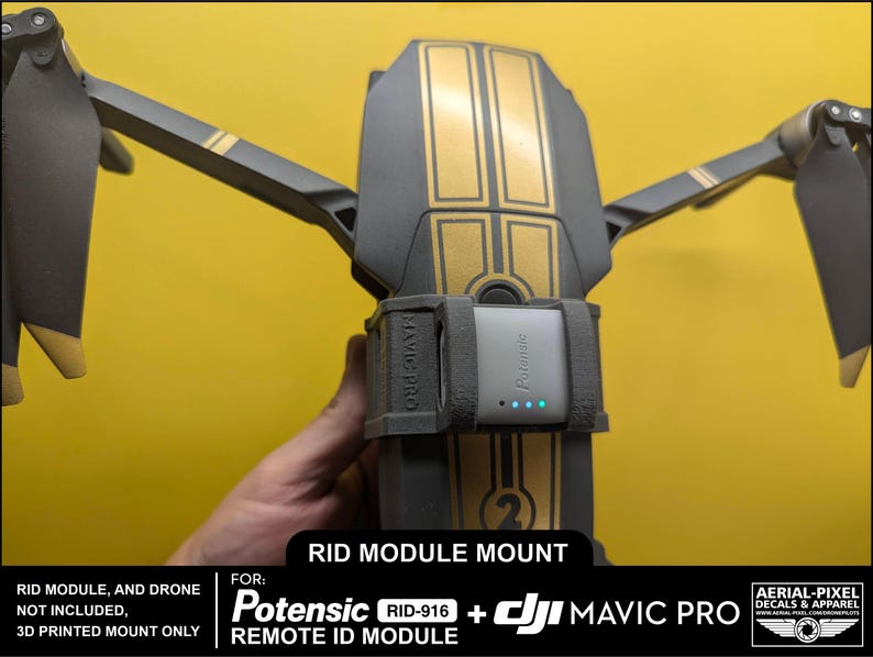 DJI Mavic Pro and Pro Platinum Potensic RID-916 Remote ID Module Mount ...