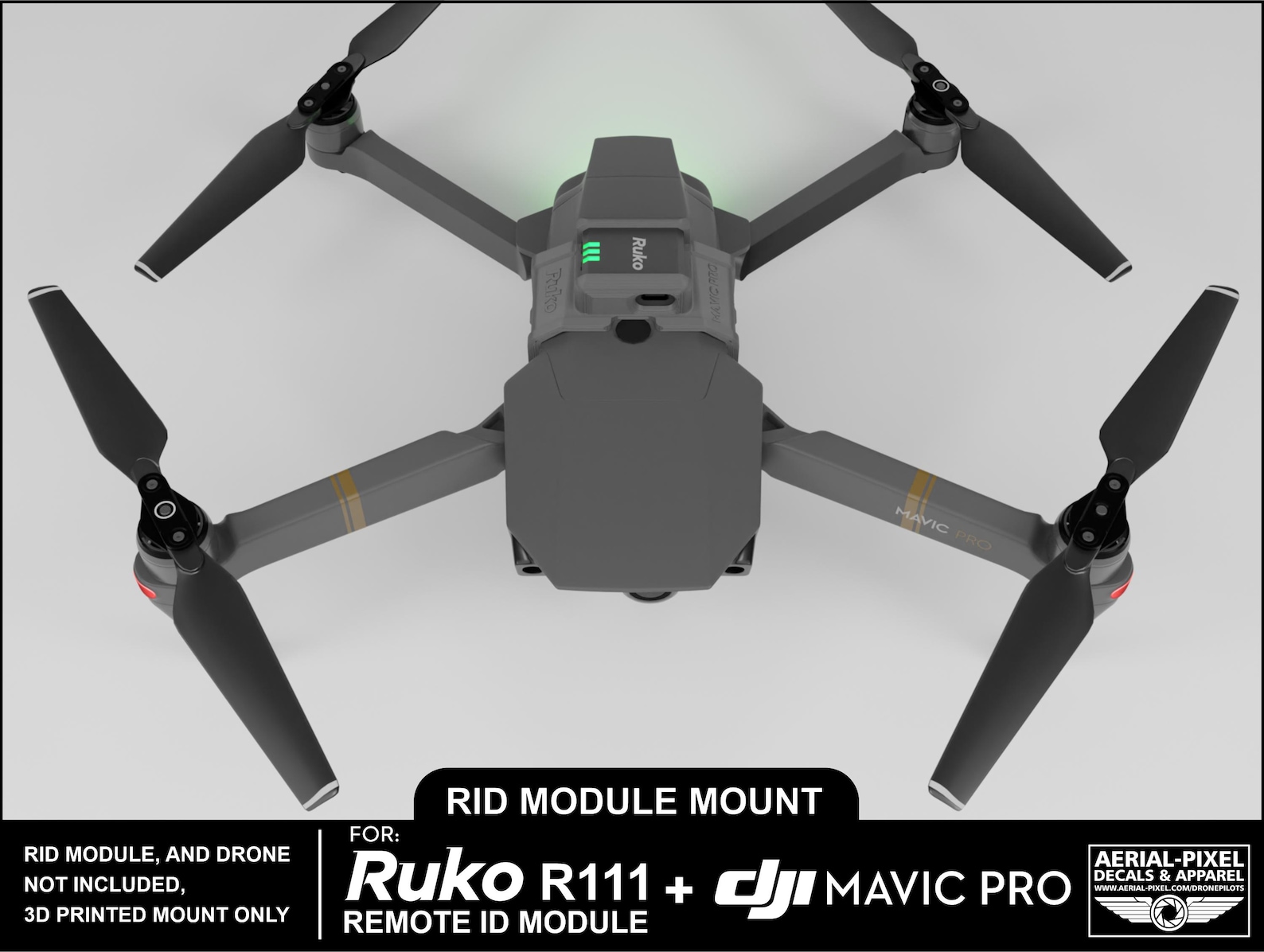 Ruko R111 DJI Mavic Pro and Pro Platinum Ruko R111 Remote ID Module Mount (RID ...