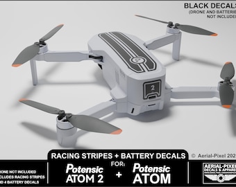 Potensic Atom 2 or Atom 1 Racing Stripes With Battery Decals Number #1-4 Sticker Skin