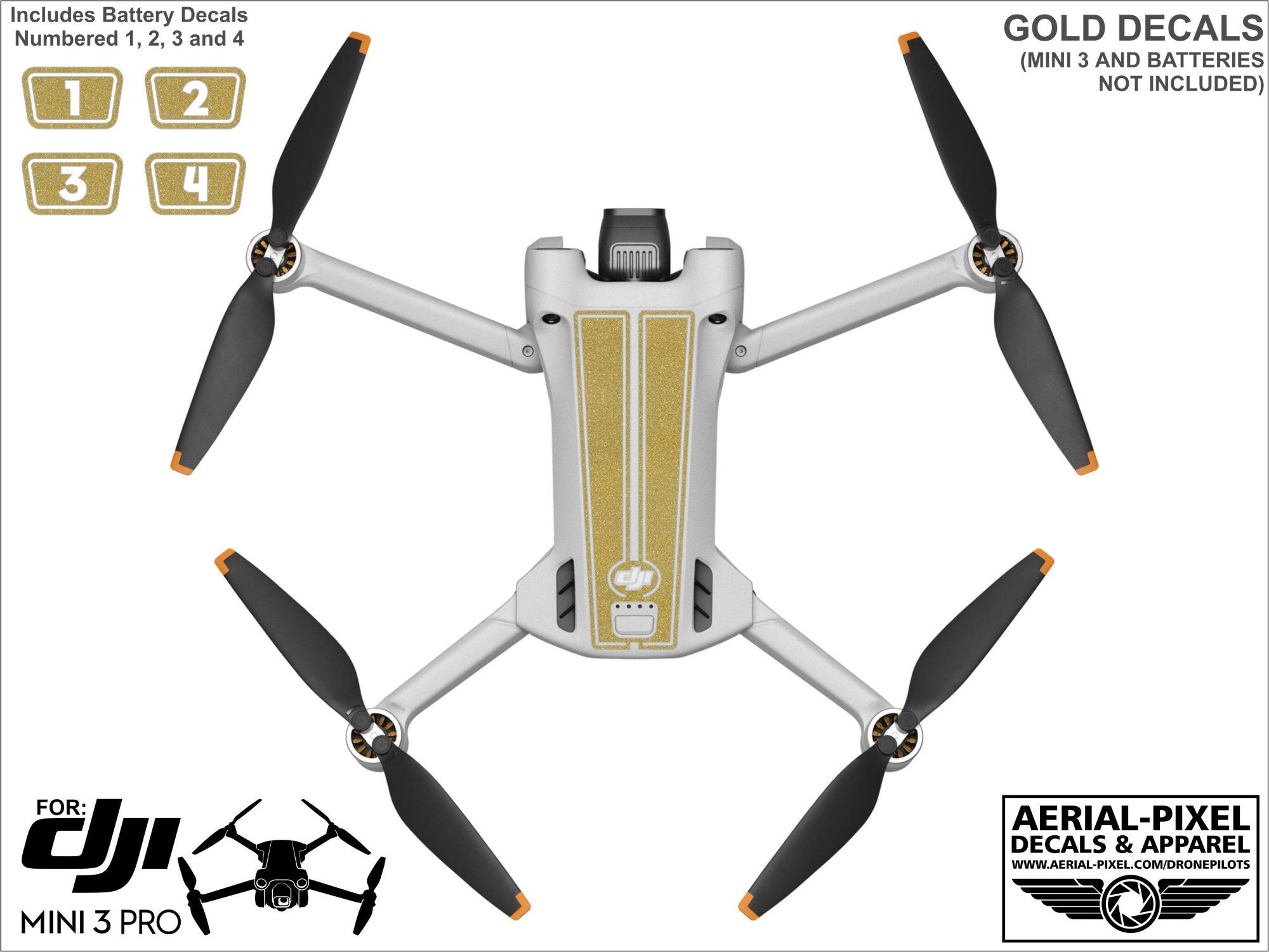 DJI Mini 3 Pro Racing Stripes avec autocollants de batterie Numéro