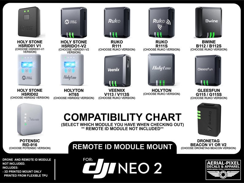 DJI Neo 2 Remote ID Mount for Holy Stone, Ruko, Potensic, Dronetag and ...
