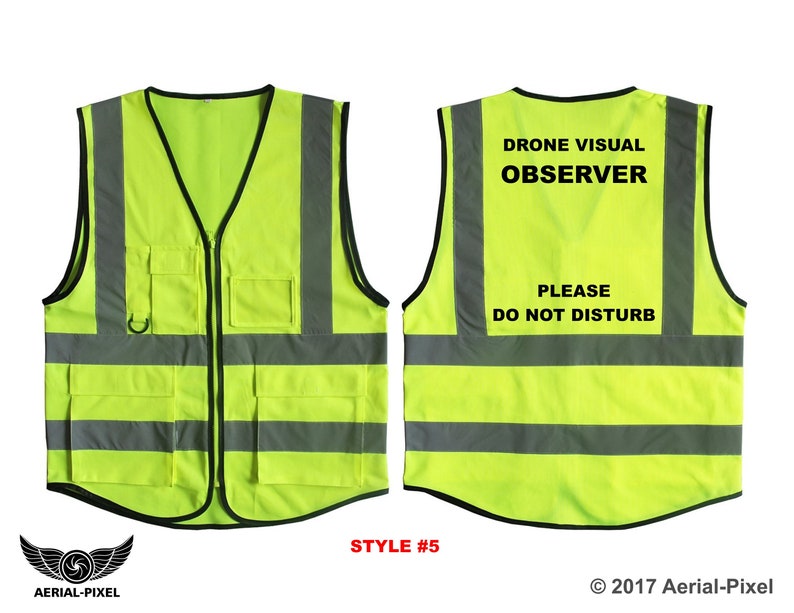 5 Pocket Hi-Visibility Safety Vest for FAA Registered Drone Pilots Style 5